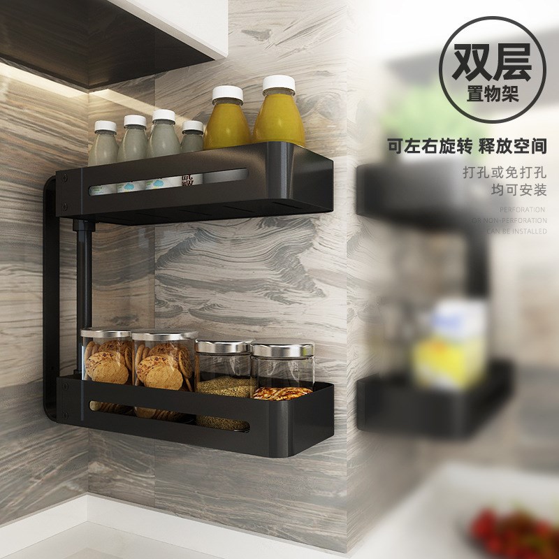 厂家厨房置物架免打孔壁挂式转角旋转挂架调味料用品家用收纳架子