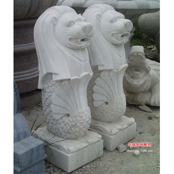 惠安石雕厂家现货喷水动物石雕 鱼尾狮吐水石雕流水景观雕塑