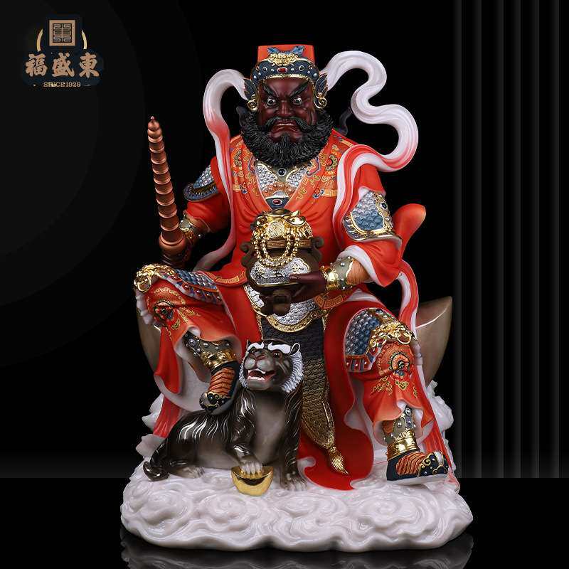 武财神赵公明像骑黑虎摆件仿汉白玉家用供奉五路财神赵玄坛神像