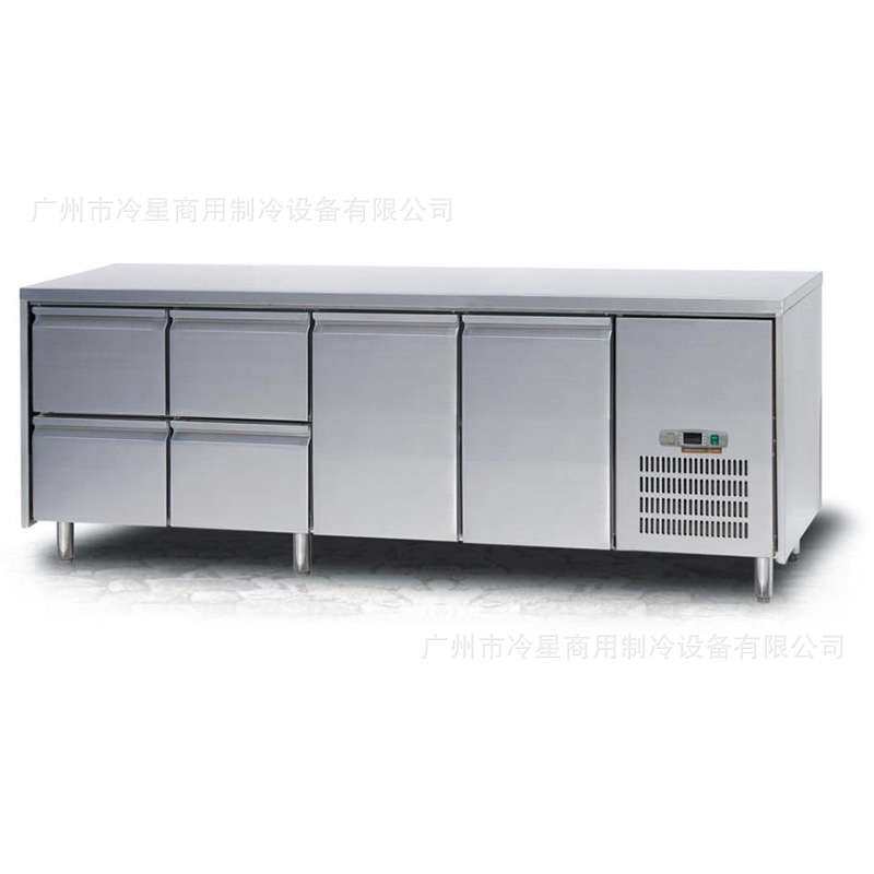 两门四抽屉冷藏工作台冰柜风冷无霜抽拉式机组不锈钢220V60hz冰箱