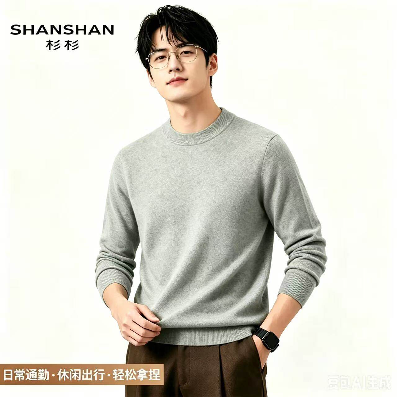 Shanshan/杉杉2026秋冬新款纯山羊绒圆领羊毛衫男针织保暖套头衫