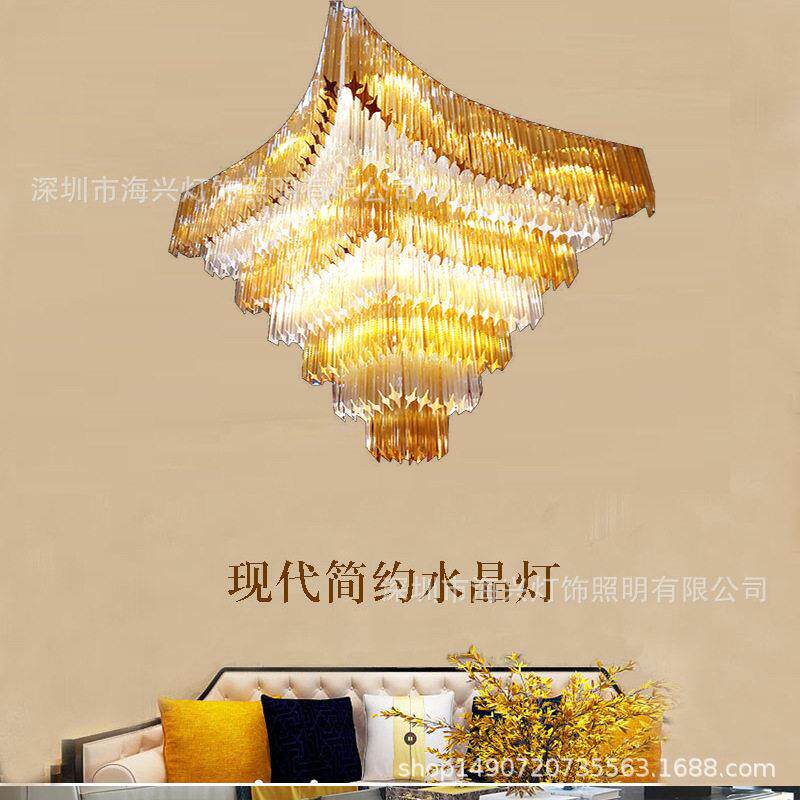 酒店大堂吊灯售楼部沙盘灯宴会厅装饰灯多层水晶玻璃弯管挂件婚礼