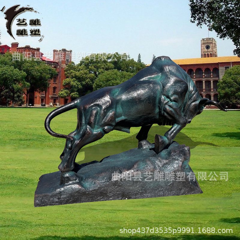 树脂仿铜牛拓荒牛雕塑 玻璃钢仿铜华尔街牛开荒牛雕塑