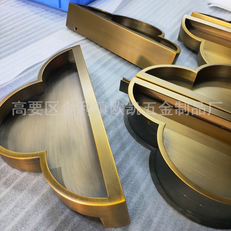 新中式铝合金拉手玻璃门拉手轻奢黄古铜复古酒店别墅玻璃大门把手