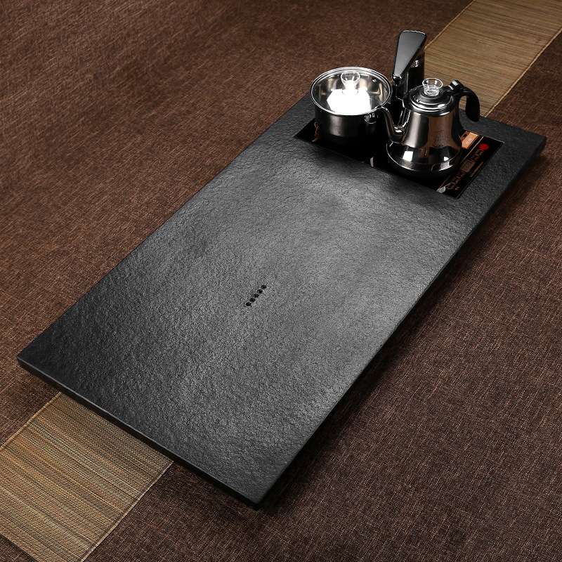 厂家 乌金石茶盘茶具整块黑金石茶台四合一电磁炉乌金石石茶盘