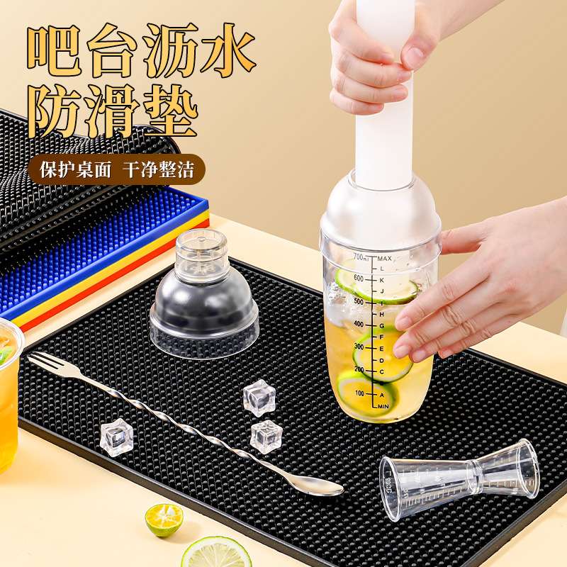 整箱pvc软胶防滑沥水垫隔热杯垫调酒滤水吧台垫黑色多规格酒吧垫