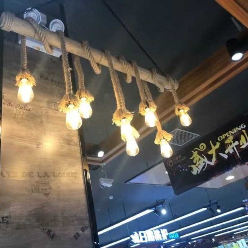 吊灯麻绳LED餐厅灯具商店橱窗灯饰复古LJED时尚竹筒灯手工艺术灯