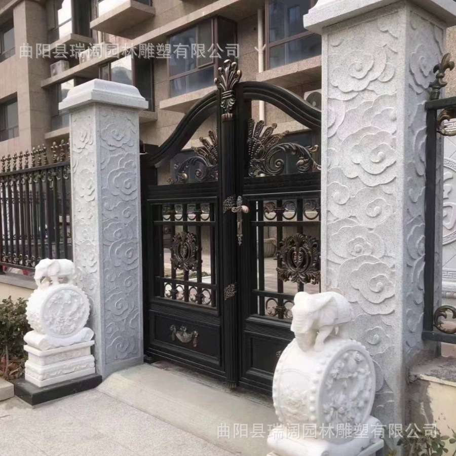 大理石方柱石雕大门口柱子别墅庭院小区石材门柱欧式雕花立柱围墙