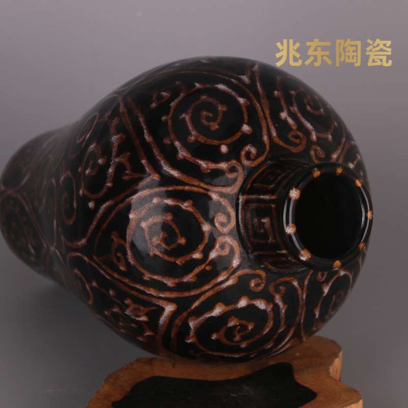 宋吉州窑黑釉如意纹梅瓶仿古瓷器古董古玩老物件摆件出土做旧瓷器