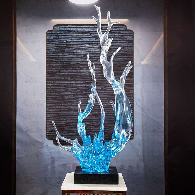 现代简约透明树脂工艺品抽象摆件浪花雕塑工艺品客厅酒店摆设装饰