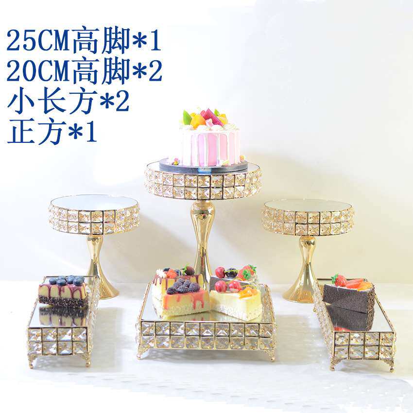 新款小方水晶蛋糕架金色婚庆蛋糕摆台甜品点心展示台烘焙高脚托架