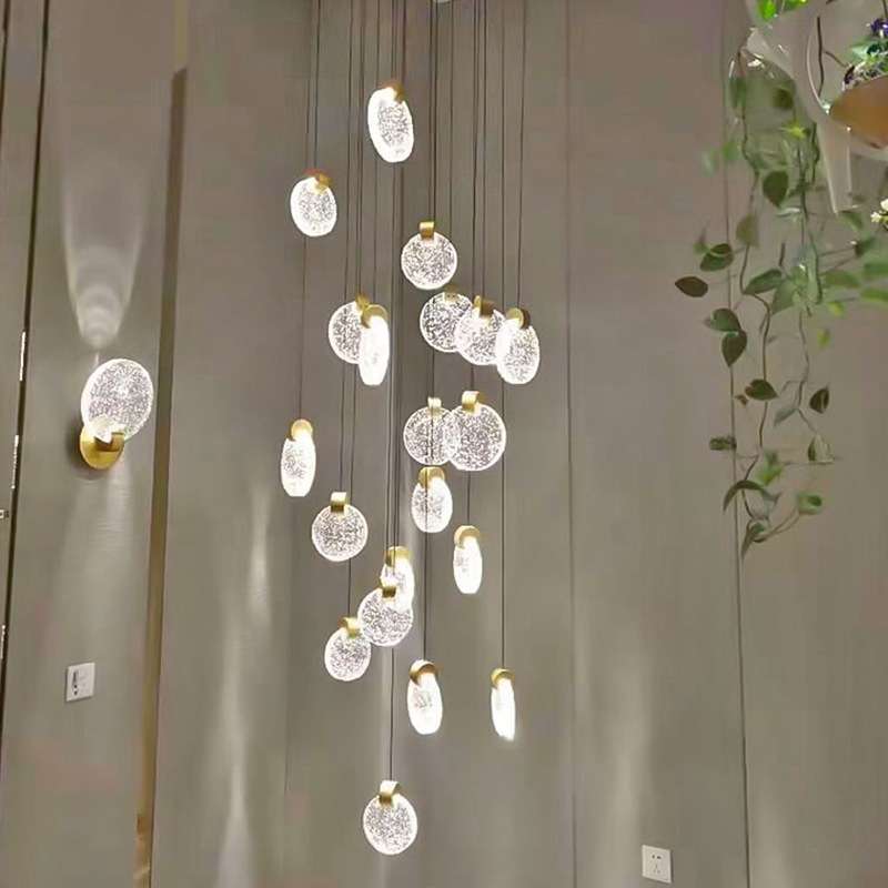 复式楼旋转楼梯长吊灯客厅中空别墅简约后现代酒店led水晶装饰灯