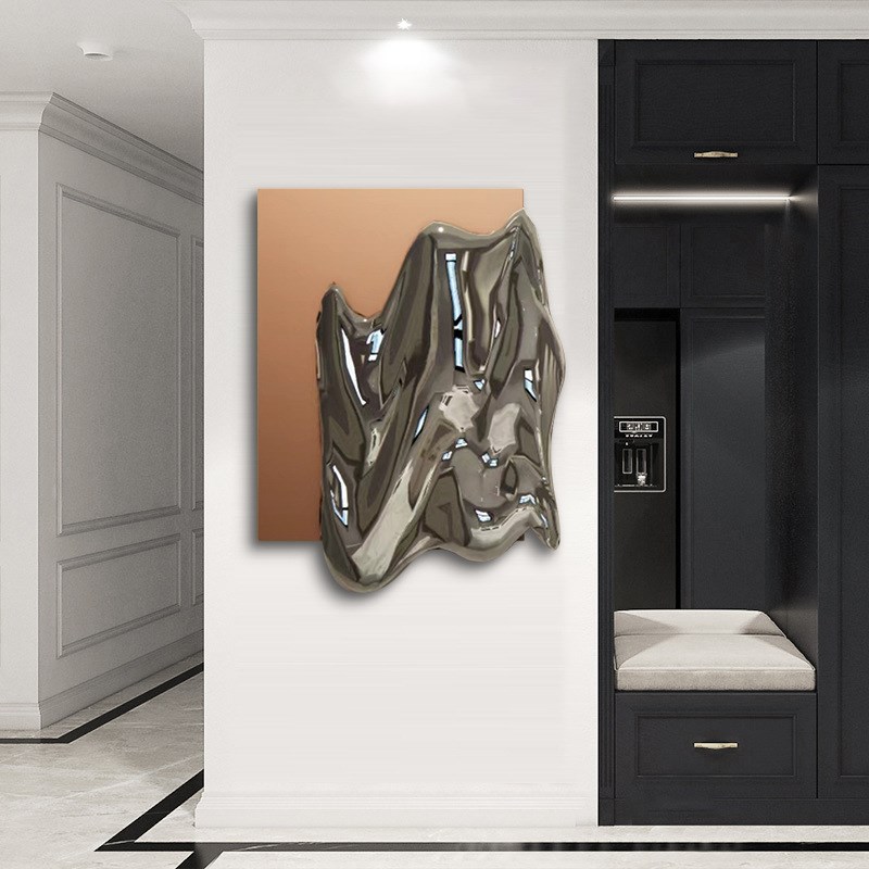 新款简约立体酒店装饰画轻奢不规则艺术墙饰画不锈钢电镀实物画