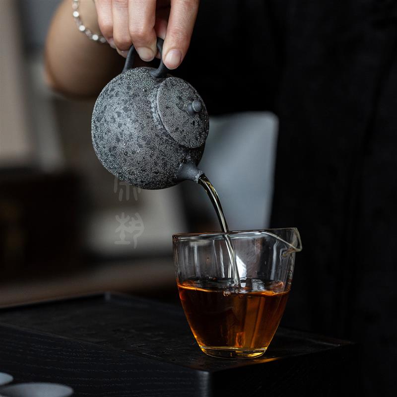 鎏银圆肚茶壶2025新款高端茶具银珠凝霜泡茶小壶茶室单壶手把壶