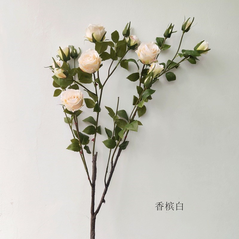 长枝落地伊甸园玫瑰仿真花 绣黄粉D色皇家玫瑰花 客厅餐桌装饰卧