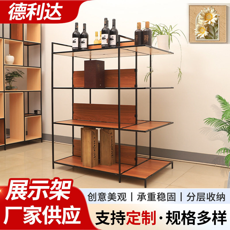 简易钢木货架客厅置物架多层落地陈列架书房储物货架书柜