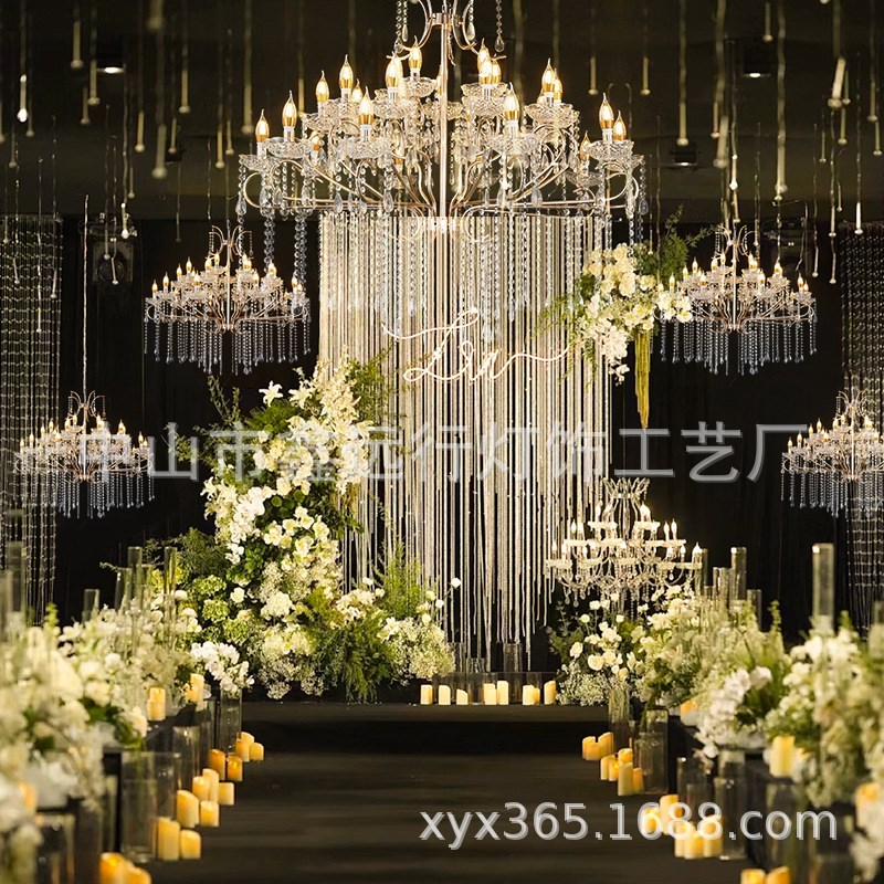 欧式婚庆道具铁艺水晶吊灯婚y礼堂场地吊顶装饰水晶吊灯布置道具