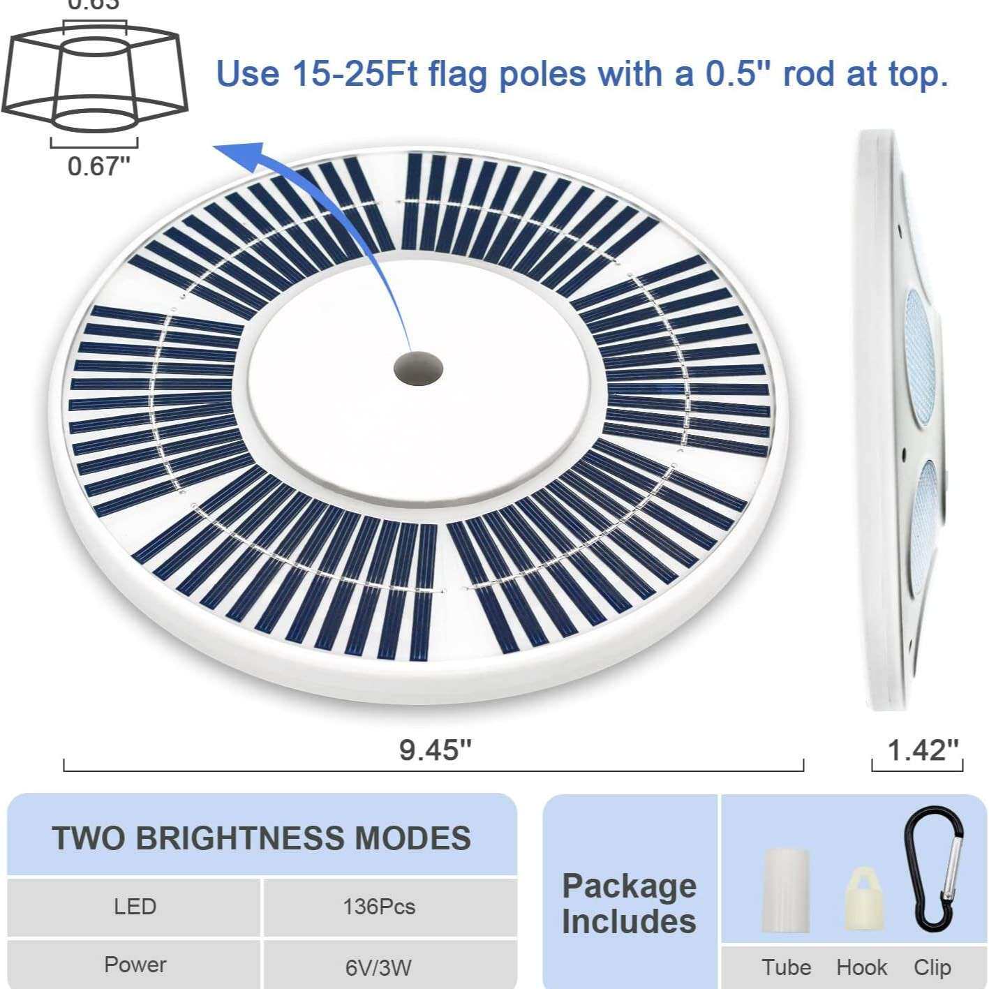 超亮 136LED 太阳能旗杆灯太阳能旗帜灯国旗灯旗帜灯户外野营灯
