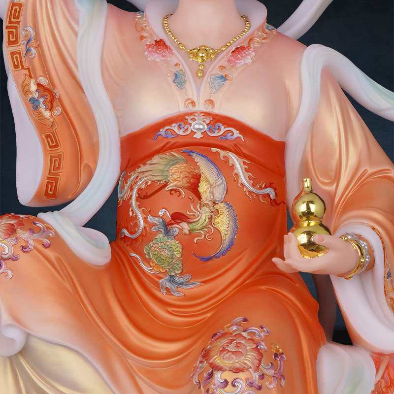 九天玄女像仿汉白玉供奉家用九天玄女娘娘神像彩绘工艺品摆件坐像