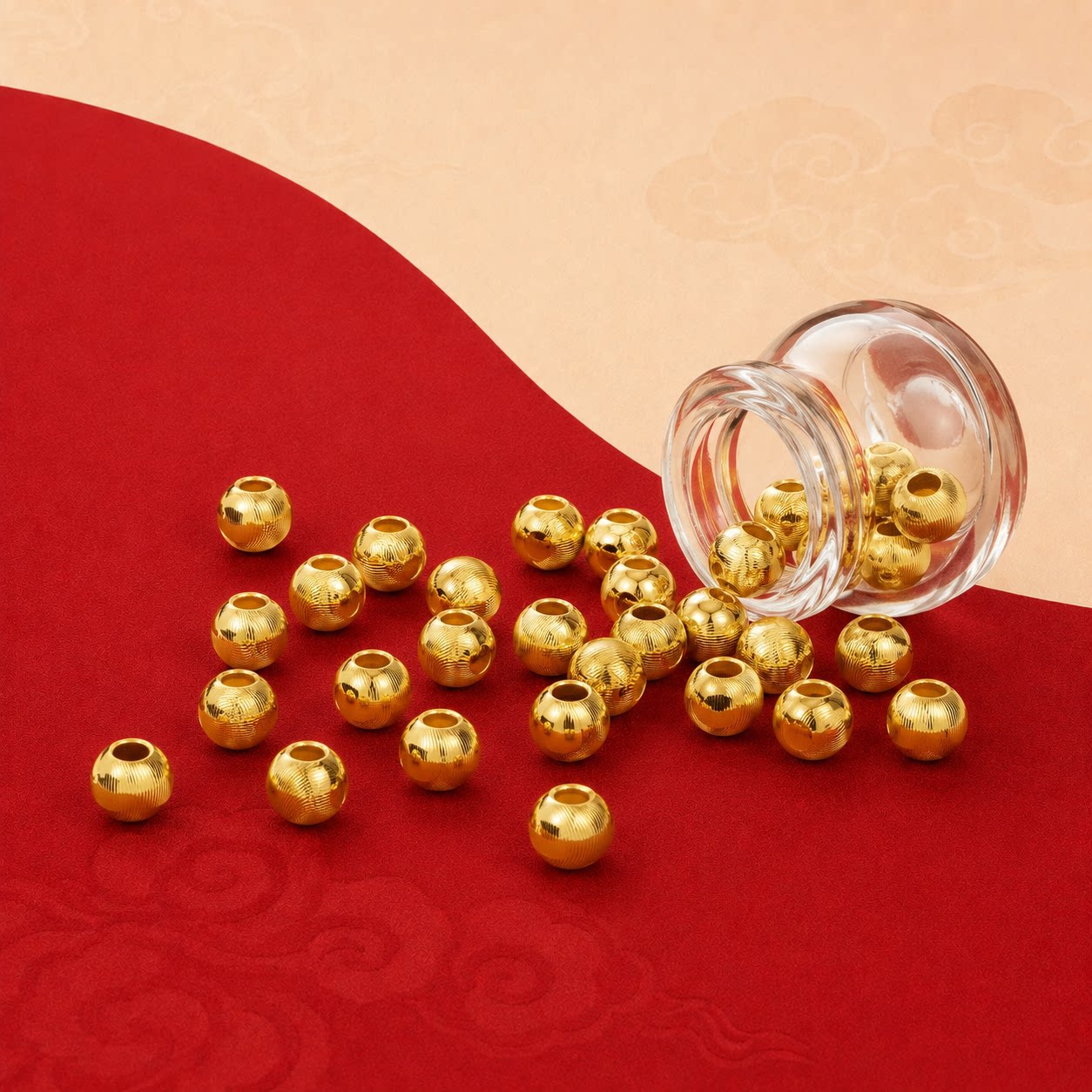 【镜媞】足金999小金珠光面圆珠黄金金珠猫眼转运珠3D硬金DIY配珠
