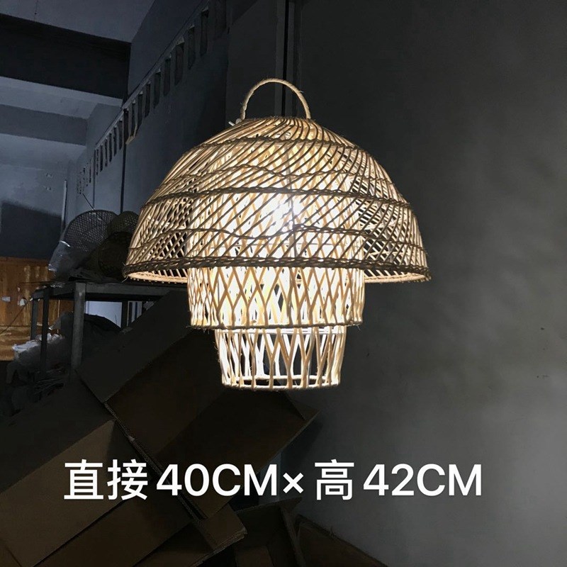 个性复古创意餐厅灯具斗笠吊灯藤编吊灯蘑菇造型U三层罩铁艺吊灯