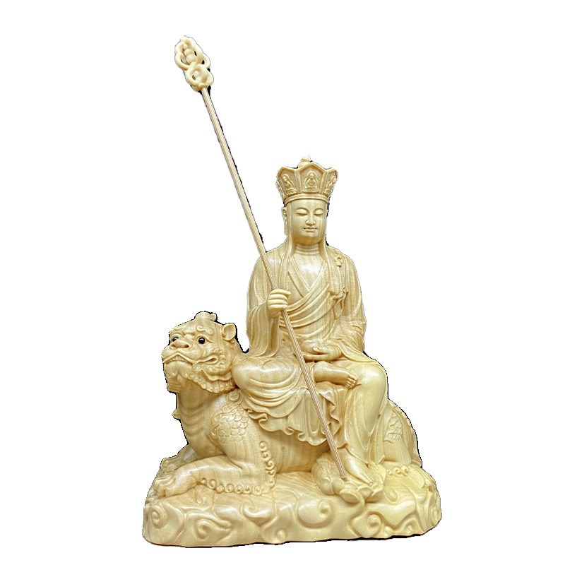 小叶黄杨木雕崖柏家居汽车中控神C像坐谛听兽地藏王菩萨神兽工艺