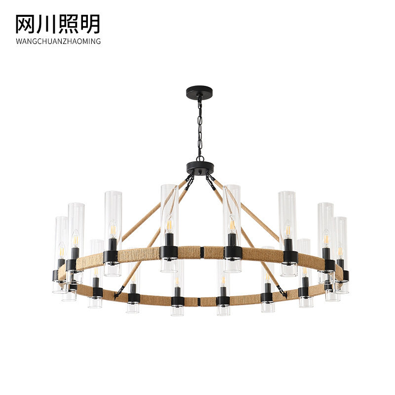 亚马逊复古美式吊灯工业风餐吊灯麻绳编织酒吧餐厅铁艺蜡烛吊灯