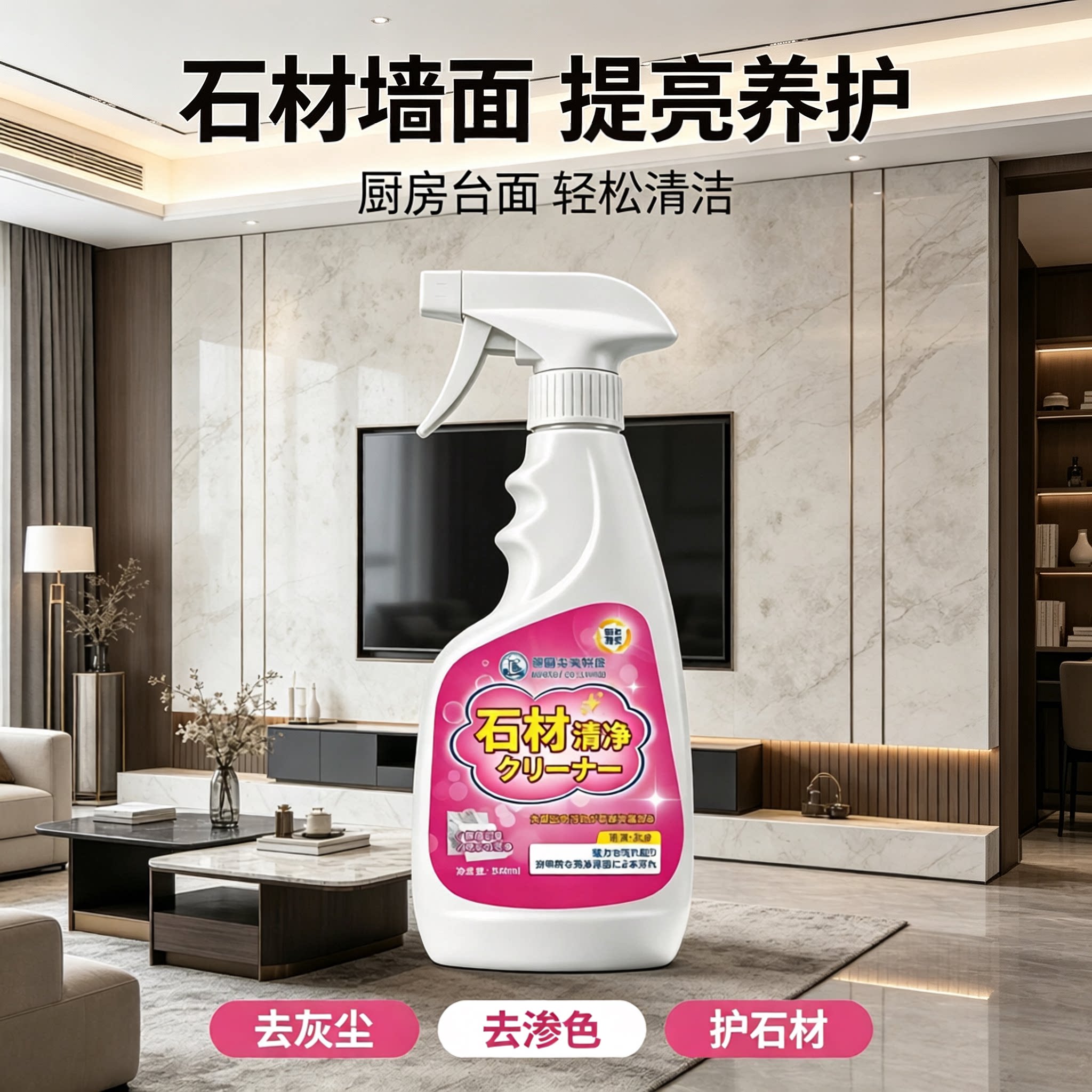 【德国专研】石材渗色清洁剂厨房台面强力去污大理石抛光石英石wy