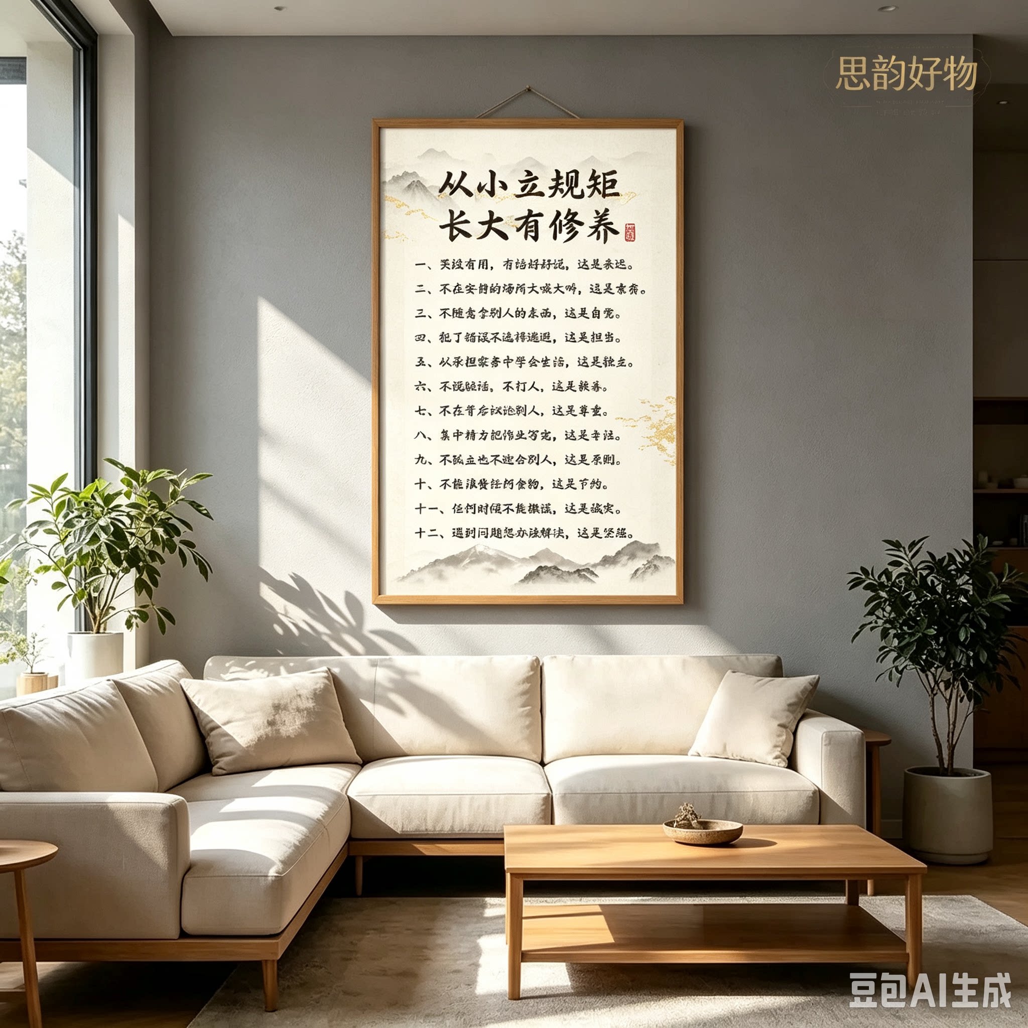 《从小立规矩》挂画新中式育儿卷轴字画玄关客厅书房儿童房装饰SH