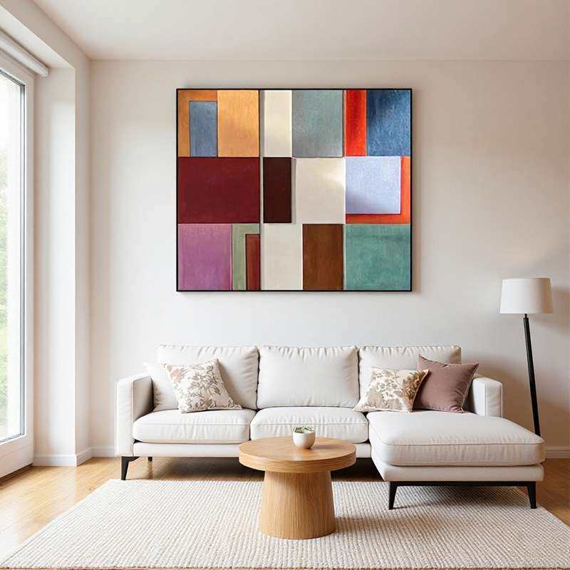 现代手绘挂画多彩意境艺术挂画玄关餐厅卧室多巴胺色块抽象装饰画