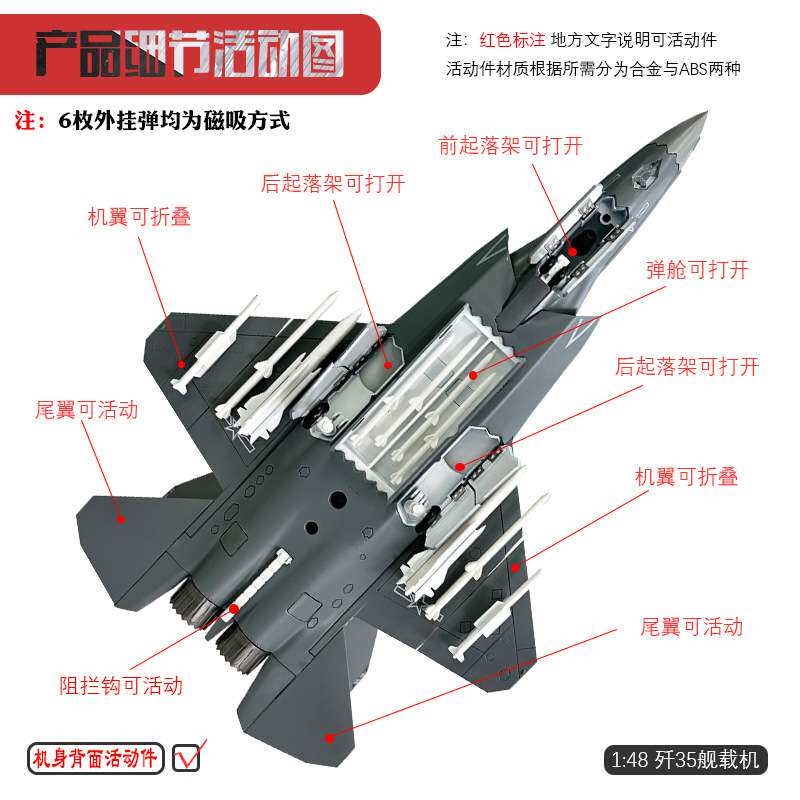 1:48歼35战斗机模型合金仿真飞机模型J35航母舰载机铝箱装纪念品