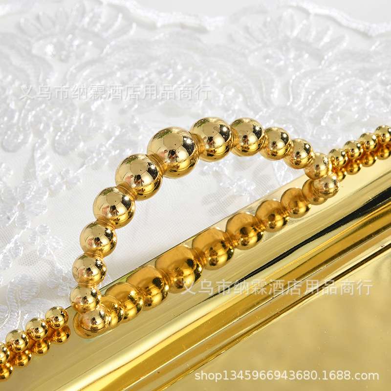 欧式金属镀银珠点把手方形托盘烘焙高档婚庆用品水果盘蛋糕托盘