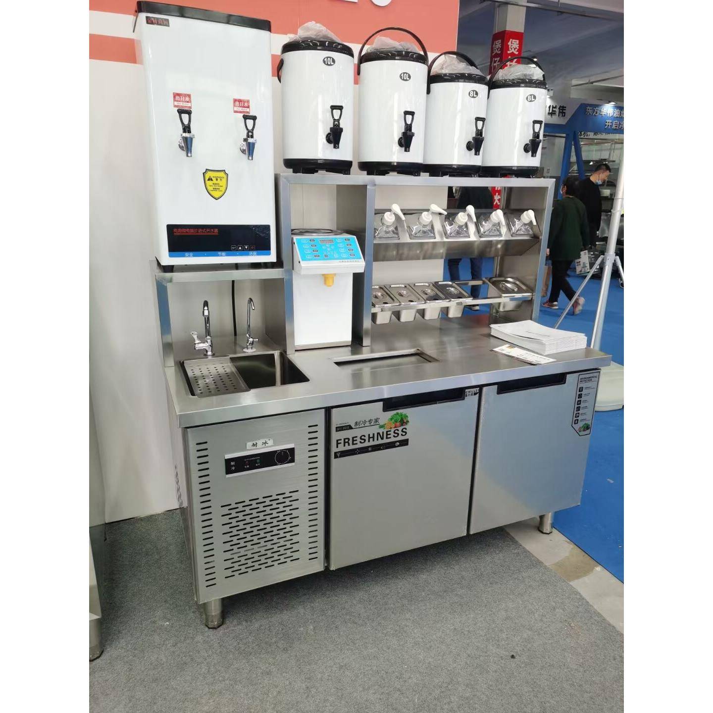 奥华奶茶店设备全套商用机器冷藏工饮品冰柜奶茶操作台水吧台