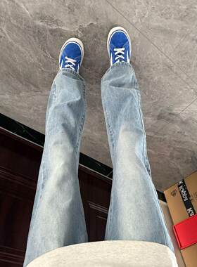 微喇牛仔裤浅蓝色男款春秋