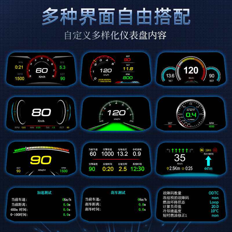 唯颖无重影显示屏导航电子狗一体机obd厂家现货车载hud抬头显示器