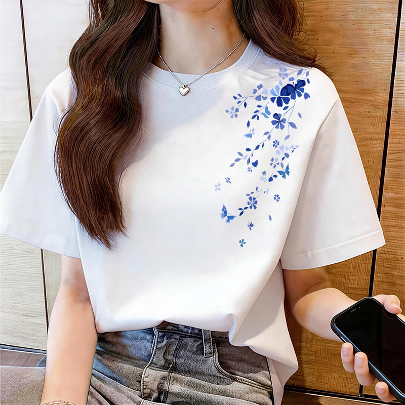 夏季女小清新花卉宽松显瘦T恤