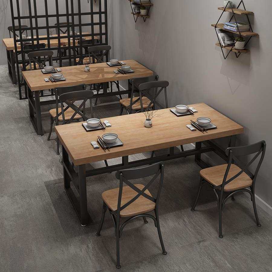 工业风复古长方形实木大餐桌清吧铁艺实木桌椅酒店餐饮店桌椅1039