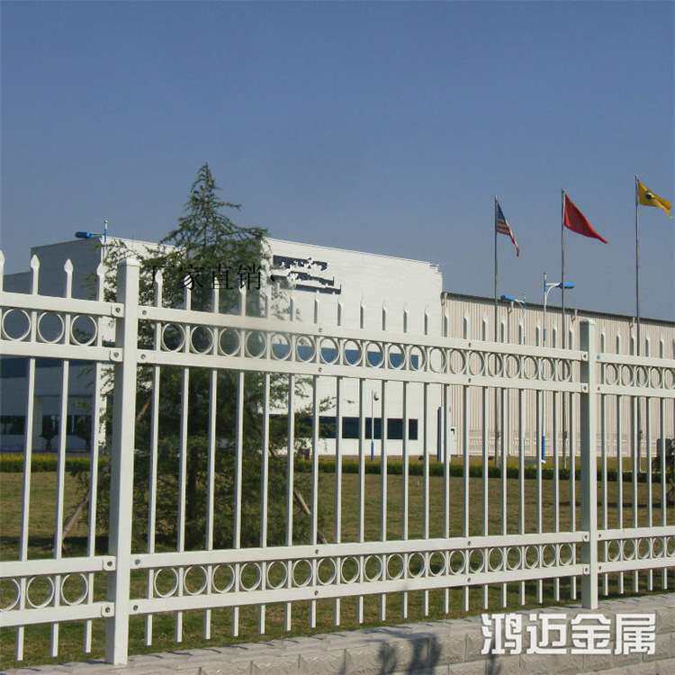 厂家供应小区围墙护栏庭院喷塑锌钢围栏 厂区四横杆带圈铁艺护栏