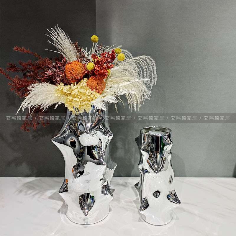 艾熙琦家居现代轻奢海胆树脂白色花器客厅餐桌花装饰摆件花瓶仿真