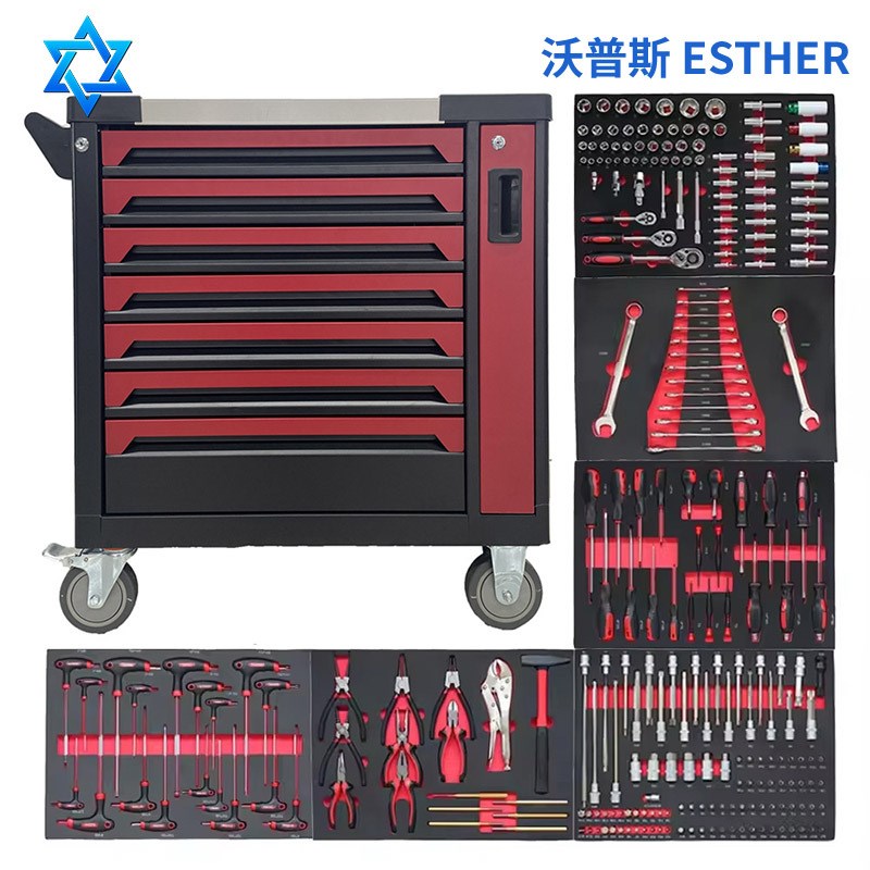 出口五金工具车 258件工具不锈钢重型工N业汽修汽保抽屉式工具车