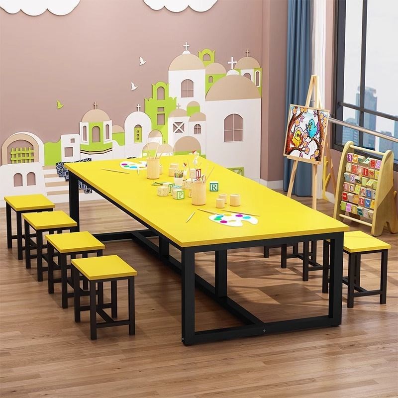 小学生绘画桌幼儿园课桌椅辅导y班美术培训桌彩色学习桌手工补习