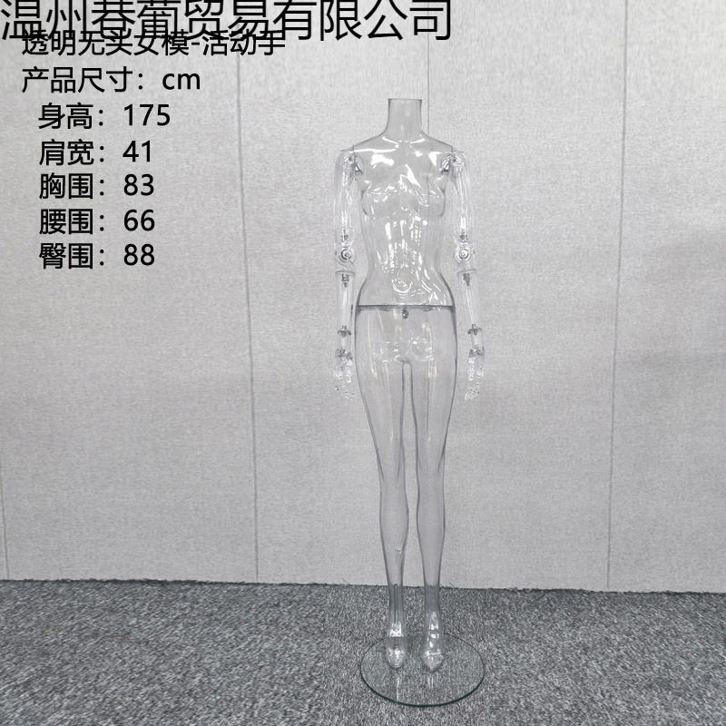 透明模特道具女全身假人台模型手臂可动调关节服装拍摄透明女模特