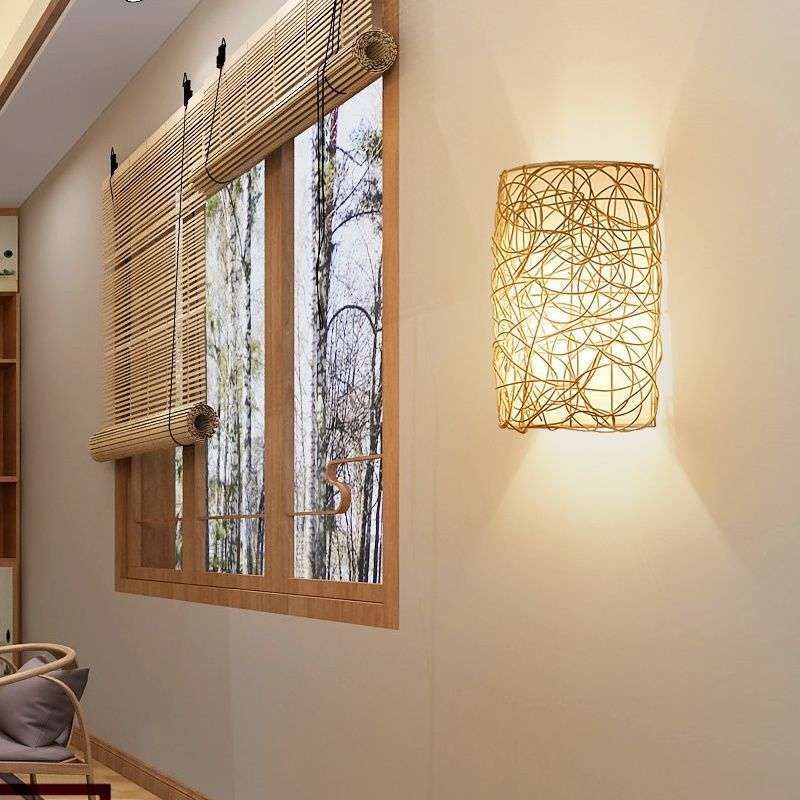 美式乡村铁艺藤编织走廊过道卧室床头壁灯餐厅咖啡厅楼梯壁灯藤条