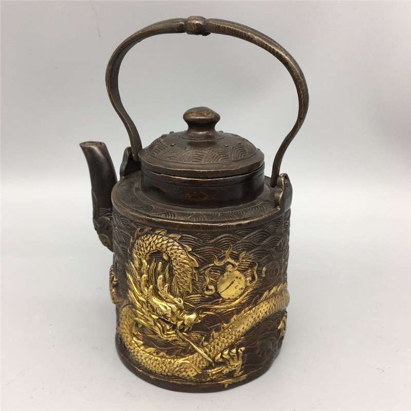 精工仿古铜器 古玩 二龙壶茶壶水壶摆件 家居装饰品摆设