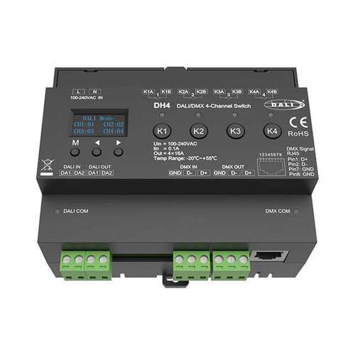 AC100-240V 4路*16A DALI/DMX 4通道AC开关(DT7) DH4