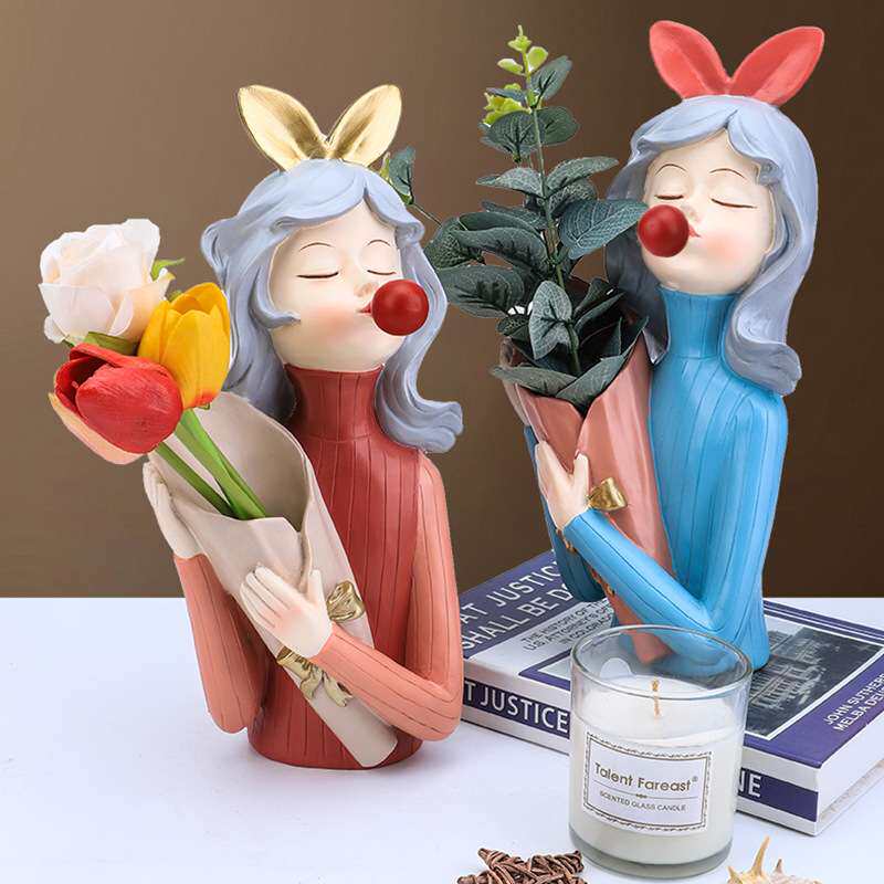 创意吹泡泡女孩摆件家居客厅电视柜少女心装饰品玄关收纳摆设轻奢