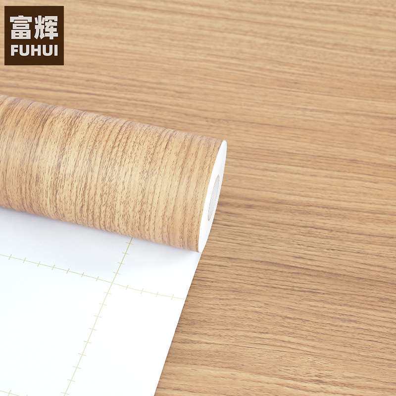 韩版加厚黄色竖直木纹自粘墙纸壁纸家具翻新贴纸装饰贴膜波音软片