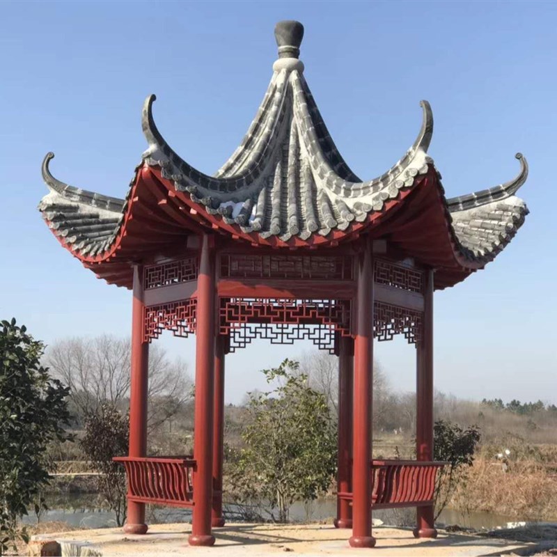 直购户外防腐木各式四角六角八角凉亭H走廊公园庭院学校廊架仿古