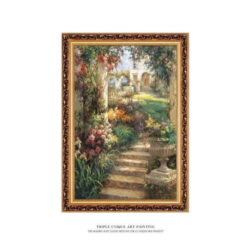 玄关装饰画竖版走廊过道风景花卉别F墅挂画美式复古欧式墙壁画油