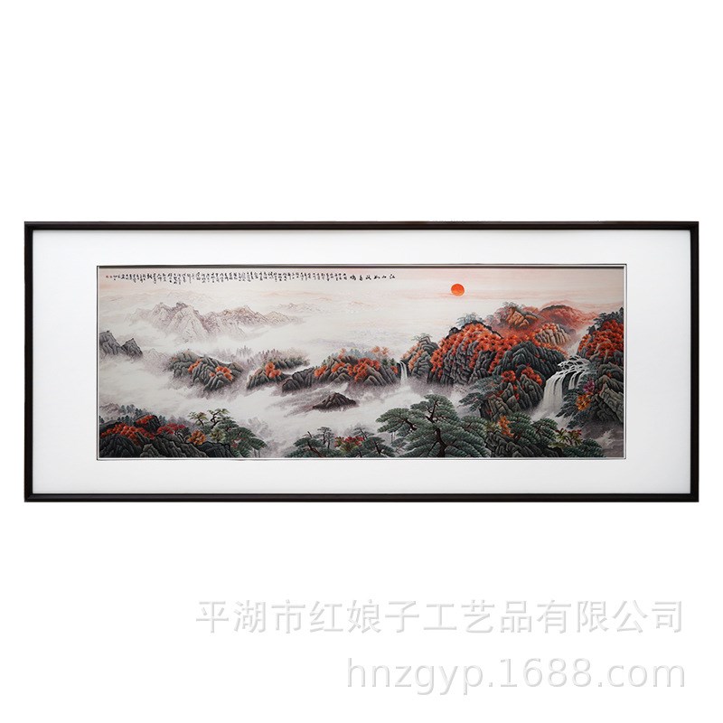 中国风山水画纯手工苏绣刺绣江山如此多娇K沙发背景客厅装饰画成